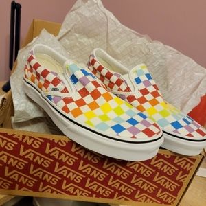 Vans Slip On Classic Checkboard Rainbow Shoes